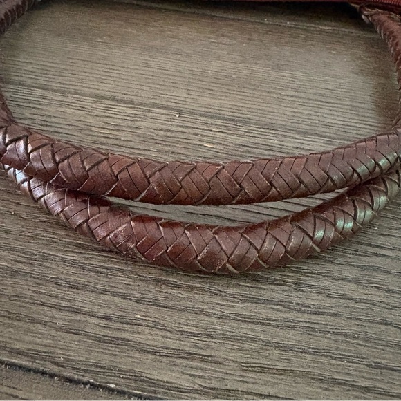 Fossil Orange Brown Genuine Leather Hobo Shoulder Handbag Purse Braided Strap - Picture 3 of 12